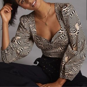 Anthropologie Farm Rio Puff-Sleeved Sweetheart Blouse